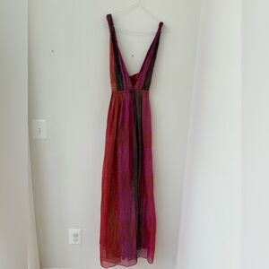 Alice + Olivia Vibrant Pink, Rust Orange, and Aubergine Maxi Dress